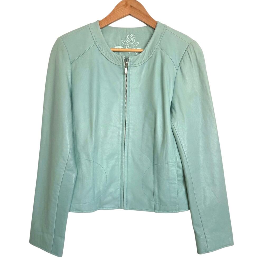 Vintage Provence d'Amour Mint Green Soft Luxury Leather Zip Up Jacket MEDIUM